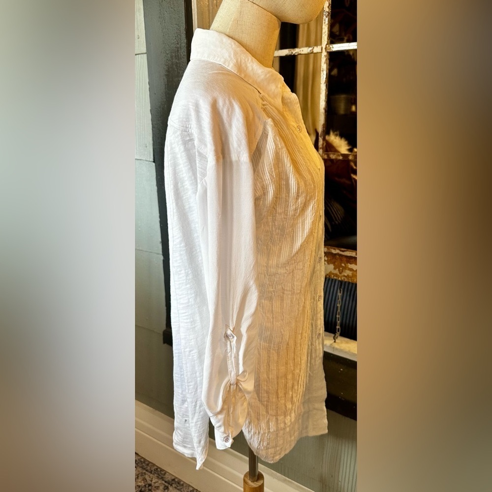 Anthropologie White Crinkle Button-Down Tunic Shirt Size S - Picture 4 of 9